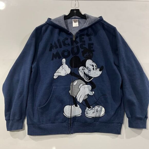 Disney Other - Disney Store Vintage-Style Distressed Mickey Mouse Full-Zip Blue Hoodie- X-Large
